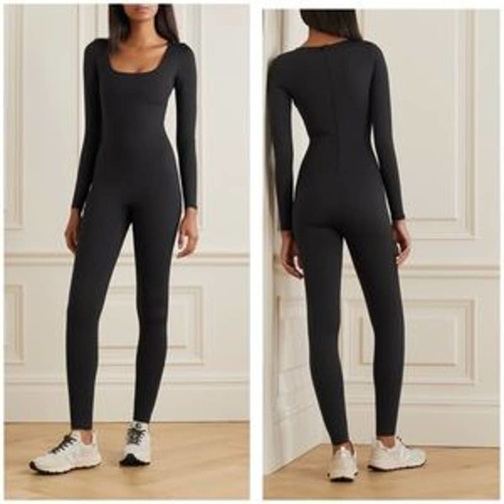 Skims All In One Black Square Neck Jumpsuit Women's NWT Size M Long Sleeve